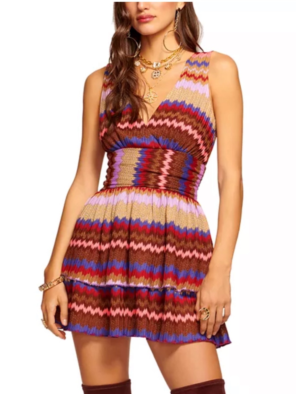 NWT Ramy Brook Laura Mini Dress Metallic Zigzag Print